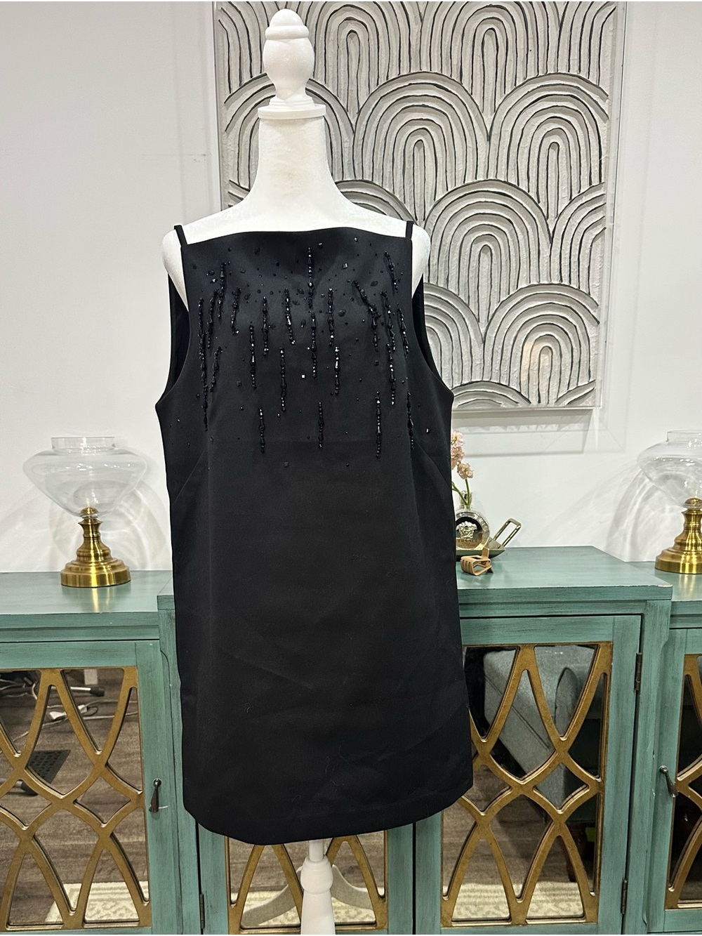 H&M Black Beaded Sleeveless Mini Dress